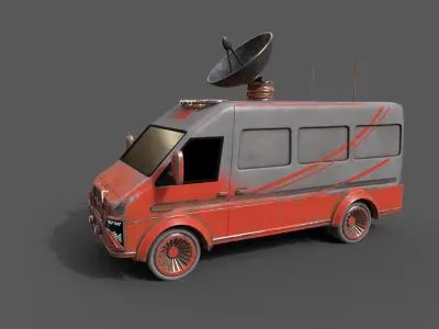 Old Broadcasting van Low-poly 3D model