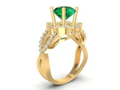 Luxury Emerald Triangle Cut Diamond Ring 3D Model for Women 1725 3D print model