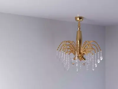 chandelier gold with crystals hanging from it Free low-poly 3D model