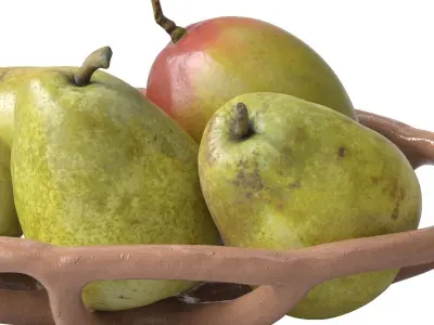 Nested bowl with pears and mango 3D model