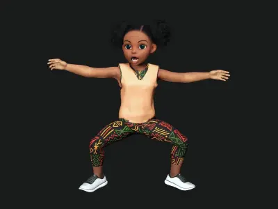 Stylized black afro cartoon girl - Toon Rigged Child 3D model Low-poly 3D model