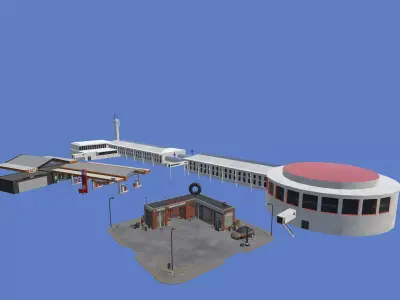 Urban Services Pack  Airport Gas Station  Tire Shop Low-poly 3D model