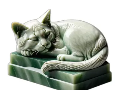 Elegant Jade Sleeping Cat Sculpture Low-poly 3D model