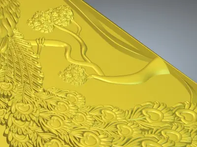 peacock door wood carved 3D print model