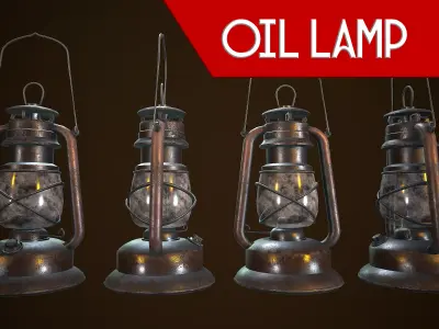 OIL LAMP VINTAGE REALISTIC STYLIZED Low-poly 3D model