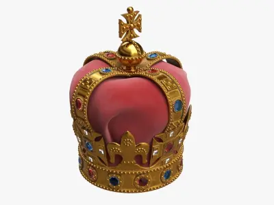 Royal crown with gems and velvet 02 3D model