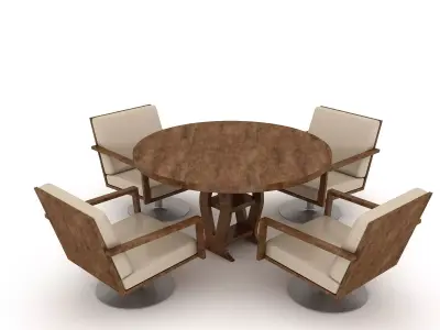 3d wooden chair table 04 Low-poly 3D model