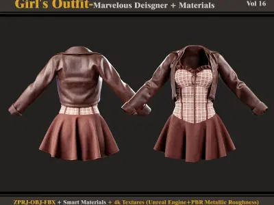 Girl Outfit- MD-Clo3d - Smart Material-Textures -OBJ - FBX  3D model