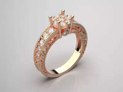 diamond flower ring fr0048 3D print model