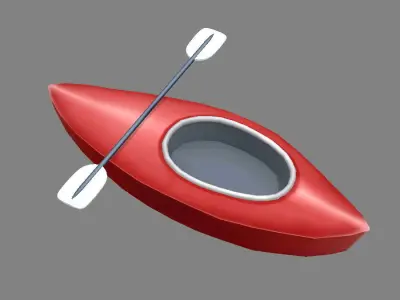 Cartoon kayak - red boat Low-poly 3D model