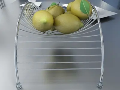 Lemons in Decorative Metal Wire Container 3D model