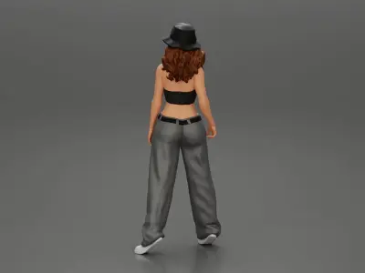 lowrider girl posing in hat and sunglasses with long hair 3D print model