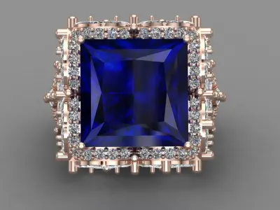 Blue Sapphire Rose Gold Women Diamond Ring 3D print model 3D print model