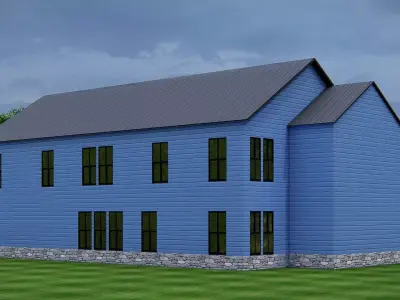 Modern American  Blue House  Exterior Architecture 3D Model 3D model