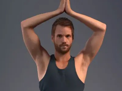 Pre posed male 3D model in a sport attire doing yoga 3D model