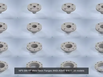 NPS BW RF Weld-Neck Flanges ANSI-ASME B16 5 3D Model Collection