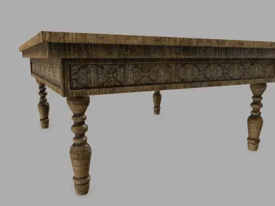 Table wooden with ornate design Low-poly 3D model