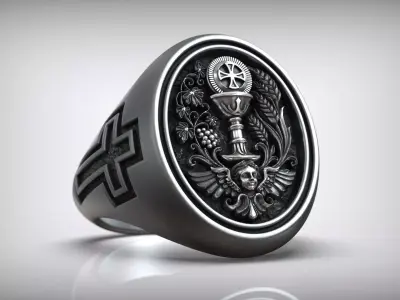 Holy Communion Eucharist Chalice Cross Ring  3D print model