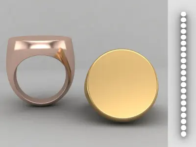 Round Signet Ring Base 18MM top in All sizes 177-MWC 3D print model