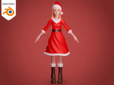 Santa girl cartoon character - Rigged 3D model