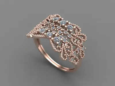 Women Ring Diamond Stone STL 3DM Lightweight Printable 3D print model 58