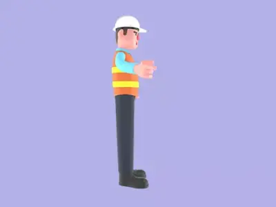 Stylized 3D Male Architect Character - Cartoon Pointing Pose 3D model