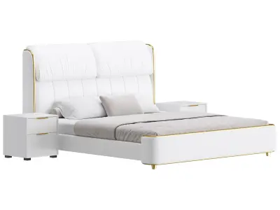 Elegant White Pine Wood Panel Bed 3D model