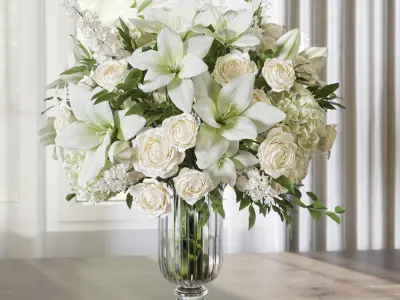 Flower Set 070 Lily rose crystal vase 3D model