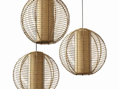 Lamp wicker branch rattan sphere 3D model