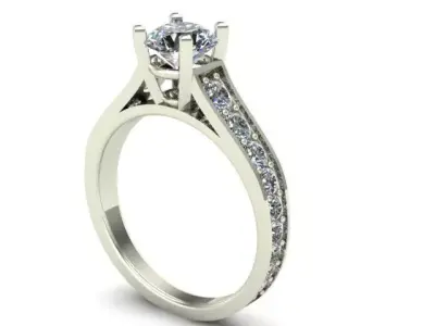 Engagement Ring With Rounded Diamonds 3D model