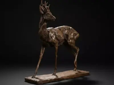 Bronze Deer Sculpture 3D Textured Animal Art Motion Low-poly 3D model