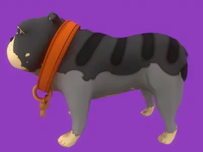 Stylized Striped Grey English Bulldog for Games and Animation Low-poly 3D model