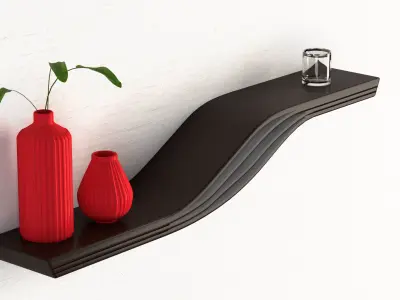 Wooden floating wall hanging shelf Free low-poly 3D model