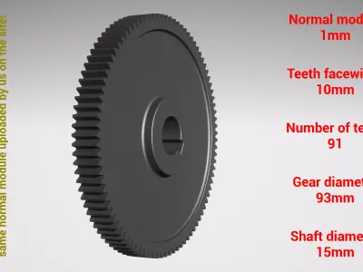 Cylindrical gear - paired - z91 m1 D93 d15 3D print model