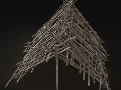 Next Gen AAA Shelter Hut made of sticks Low-poly 3D model