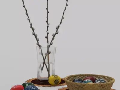 Easter eggs and Willow twigs 3D model