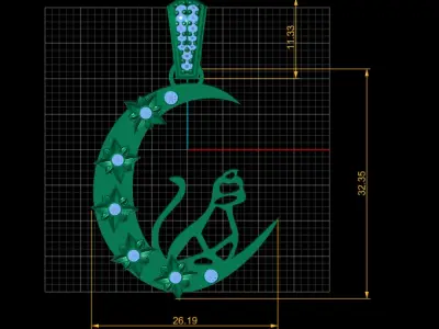 CAT ON THE MOON PENDANT 3D PRINTABLE MODEL 3D print model