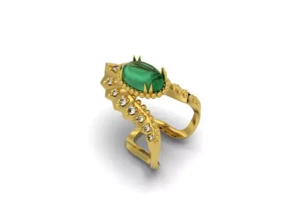 Modern Ring diamonds and central stone - Jewelery 3D - AN 658 3D print model