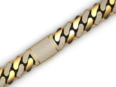 18 MM MIAMI CUBAN LINK CHAIN 3 ROWS DIAMOND BRACELET NECKLACE  3D print model