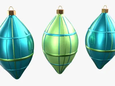 Christmas Tree Ornament Set6 - Turquoise Green  Low-poly 3D model
