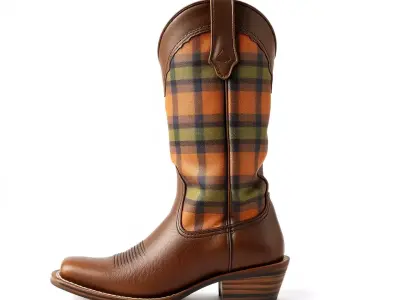 Western Cowboy Boot with Plaid Pattern model pack Low-poly 3D model