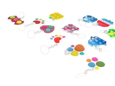 Simple Dimples and Pop It Fidget Toy Keychains Set 3D model