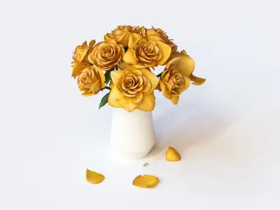 Yellow flowers in ceramic pot 3D model