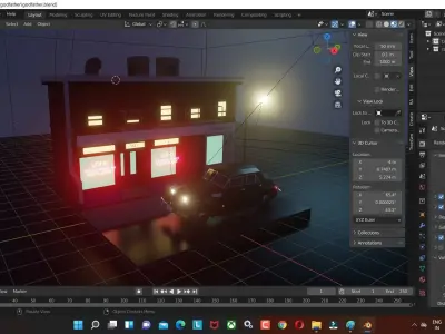 godfather building and car blender low poly model Low-poly 3D model