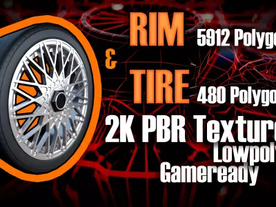 Awesome Rim and Tire 06 Low-poly 3D model