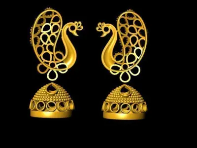 jhumka earrings with peacock 3D print model