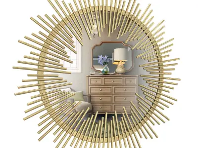 Modern Sunburst Framed Wall Mirror 3D model