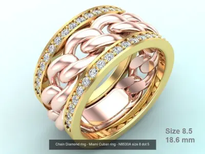 Chain Diamond ring - Miami Cuban ring - N8530A - 4 Size 3D Model Collection