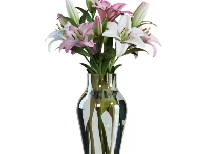 Flower Set 15 - Pink and White Lilies Bouquet 3D model