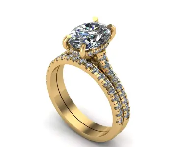 Engagement ring with wedding band 3D print model